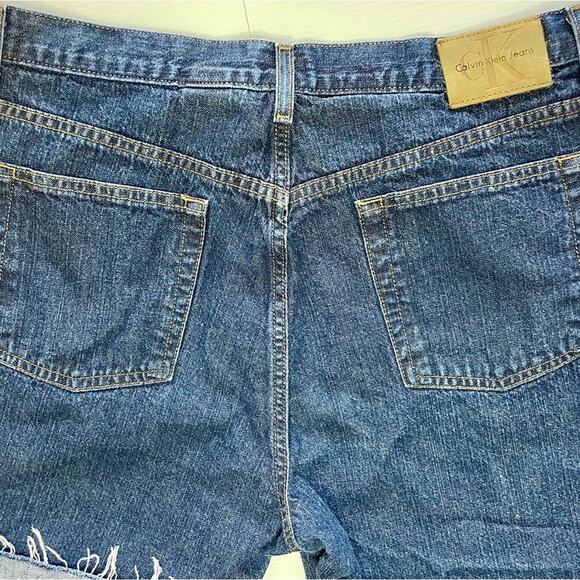 CALVIN KLEIN Denim Cutoff Shorts Size 14 Dark Wash Mom Jean Retro 90s Easy Fit - Picture 12 of 12